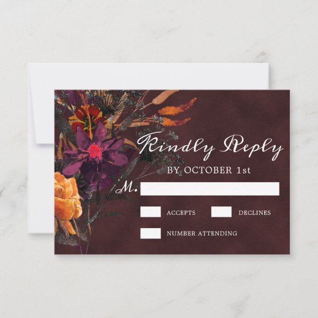 Rustic Burgundy Red Orange Purple Fall RSVP Card (Front)