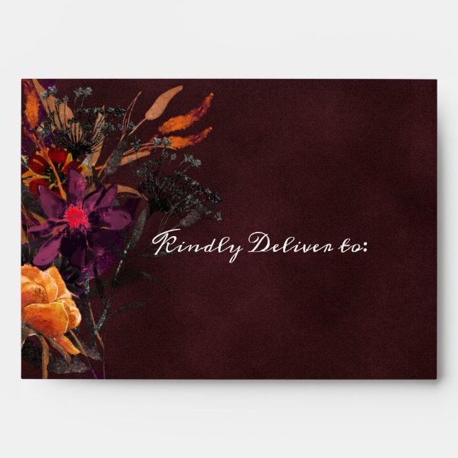 Rustic Burgundy Red Orange Purple Fall Wedding Envelope (Front)