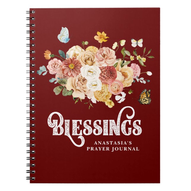Rustic Burgundy Red Pink Floral Blessings Journal (Front)