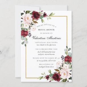 Rustic Burgundy Red Pink Rose Floral Bridal Shower Invitation