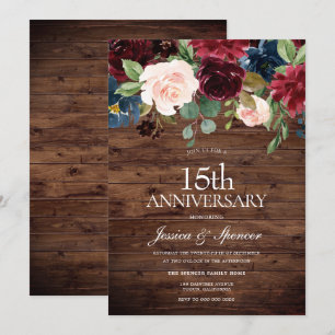 Rustic Burgundy Red Wine 15th Wedding Anniversary Invitation
