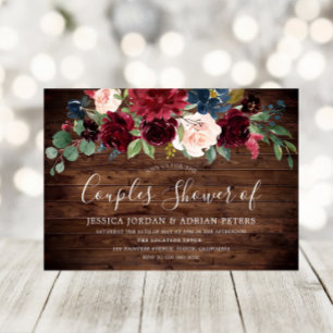 Rustic Burgundy Red Wine Couples Shower Invitation