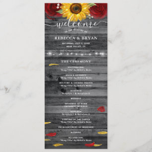 Rustic Burgundy Rose Gold Sunflower Wedding Programme