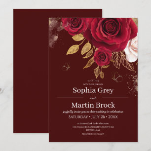 Rustic Burgundy Roses Wedding Invitation