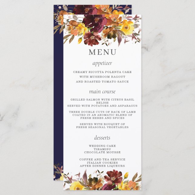 Rustic Burgundy Rust Orange Yellow Floral Wedding  Programme (Front/Back)