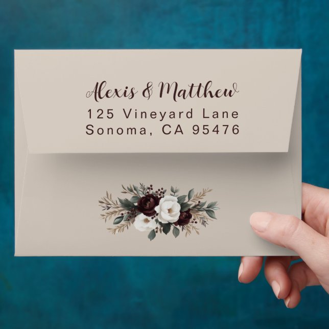 Rustic Burgundy & Sage Wedding Envelope (Hand)