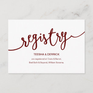 Rustic Burgundy Script, Wedding Registry Enclosure Card
