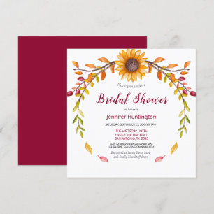 Rustic Burgundy Sunflower Bridal Shower Invitation