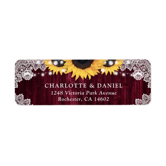 Rustic Burgundy Sunflower Return Address Labels (Front)