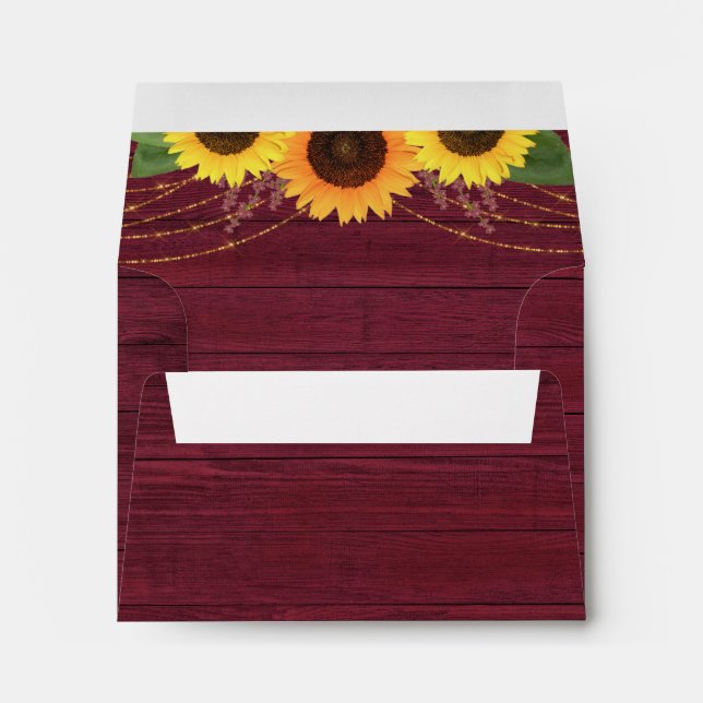 Rustic Burgundy Sunflower RSVP Card Return Address Envelope (Back (Bottom))