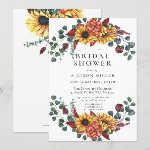 Rustic Burgundy Sunflowers Bridal Shower Invitation