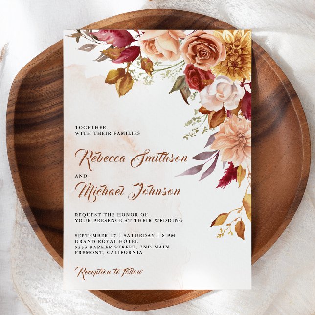 Rustic Burgundy Terracotta Floral QR Code Wedding Invitation (Creator Uploaded)