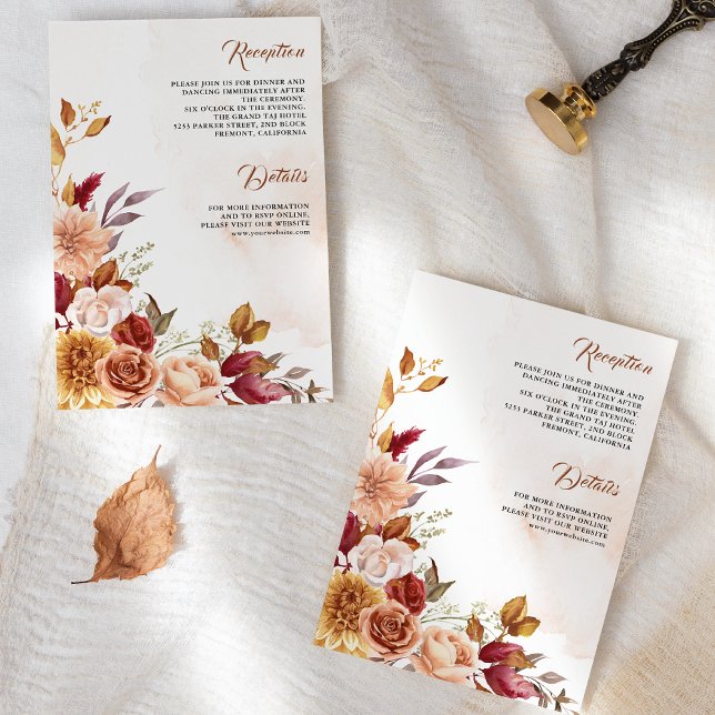 Rustic Burgundy Terracotta Floral Wedding Details Enclosure Card (Creator Uploaded)