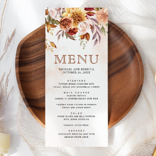 Rustic Burgundy Terracotta Floral Wedding Menu