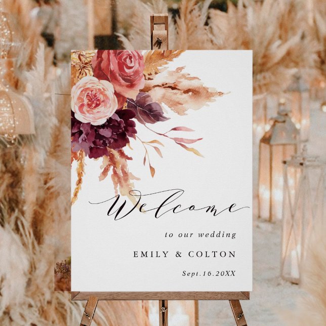 Rustic Burgundy Terracotta Floral Wedding Welcome  Poster (Creator Uploaded)