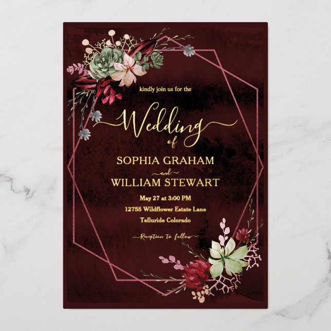 Rustic Burgundy Watercolor Calligraphy Wedding (Front)