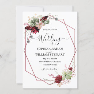 Rustic Burgundy Watercolor Calligraphy Wedding Invitation