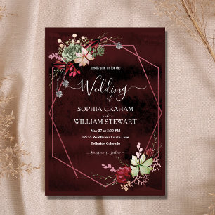 Rustic Burgundy Watercolor Calligraphy Wedding Invitation