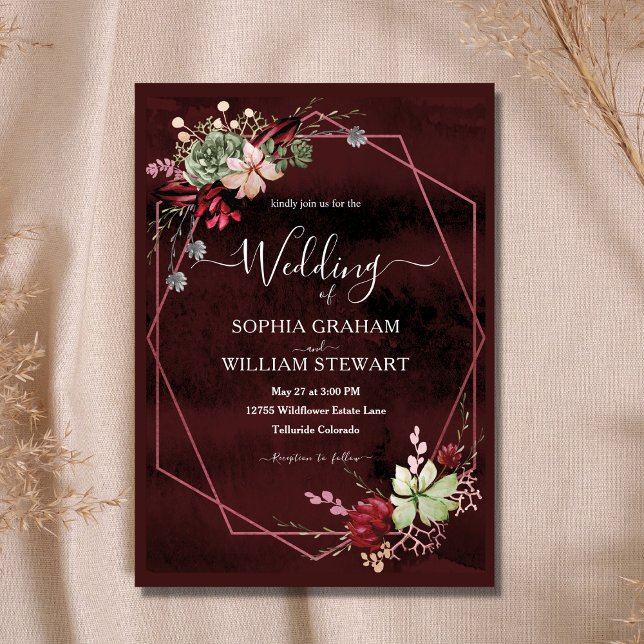 Rustic Burgundy Watercolor Calligraphy Wedding Invitation (Creator Uploaded)