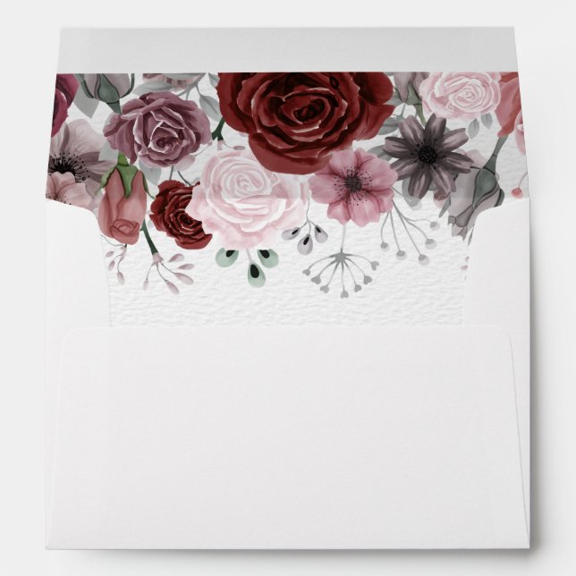 Rustic Burgundy Watercolor Floral Envelopes (Back (Bottom))