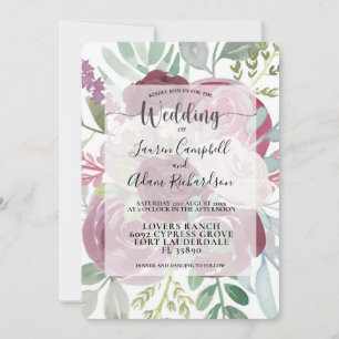 Rustic Burgundy Watercolor Floral Wedding Invitation