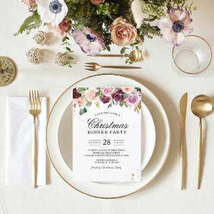 Rustic  Burgundy Watercolor Flowers & Gold Drops Invitation