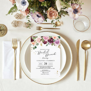 Rustic  Burgundy Watercolor Flowers & Gold Drops Invitation