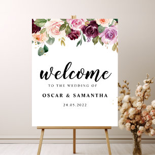Rustic  Burgundy Watercolor Flowers & Gold Drops Poster