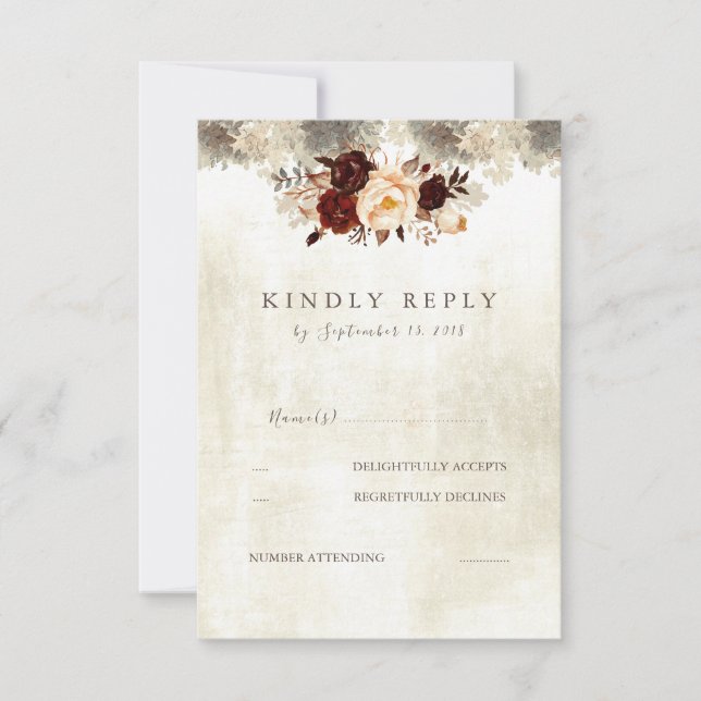 Rustic Burgundy Wedding Floral RSVP (Front)