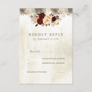 Rustic Burgundy Wedding Floral RSVP Card