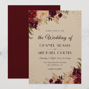 rustic burgundy wedding invitation