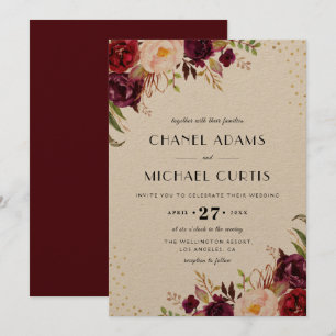 rustic burgundy wedding invitation