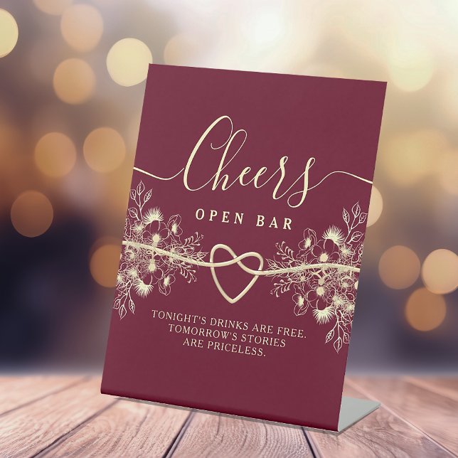 Rustic Burgundy Wedding Open Bar Pedestal Sign (Creator Uploaded)