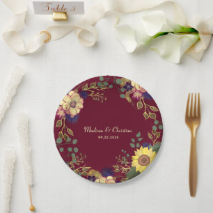 Rustic Burgundy Wedding Paper Plate