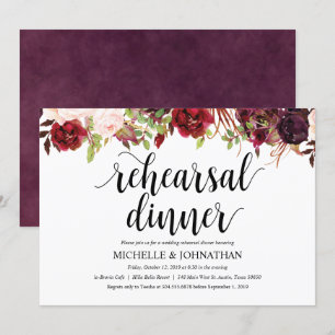 Rustic Burgundy Wedding Rehearsal Dinner Invite