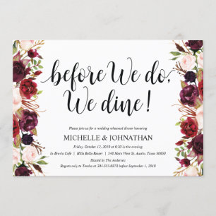 Rustic Burgundy Wedding Rehearsal Dinner Invites
