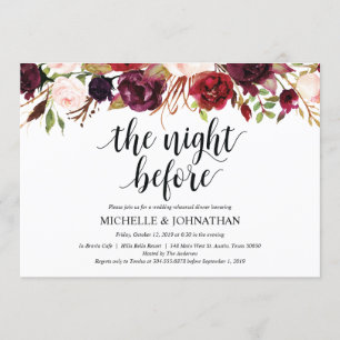 Rustic Burgundy Wedding Rehearsal Dinner Invites