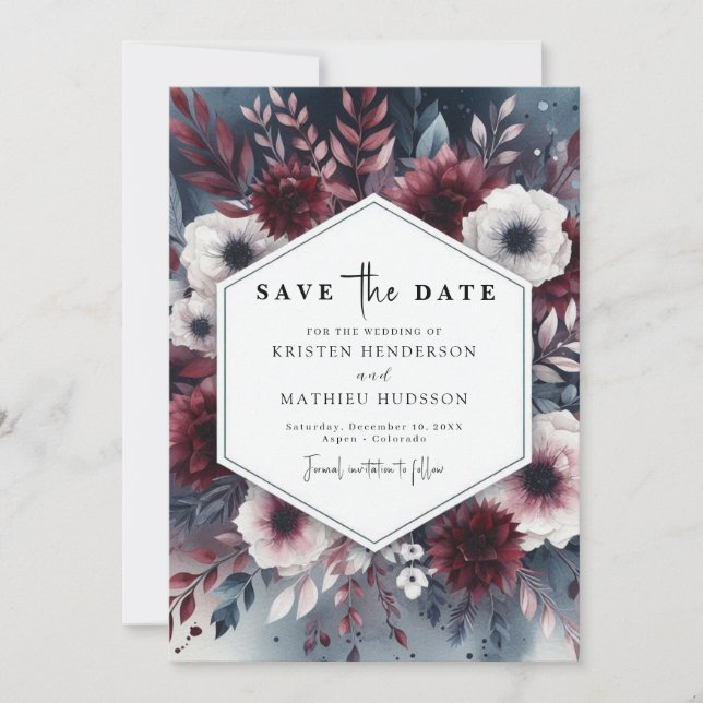 Rustic Burgundy Wedding Save The Date (Front)