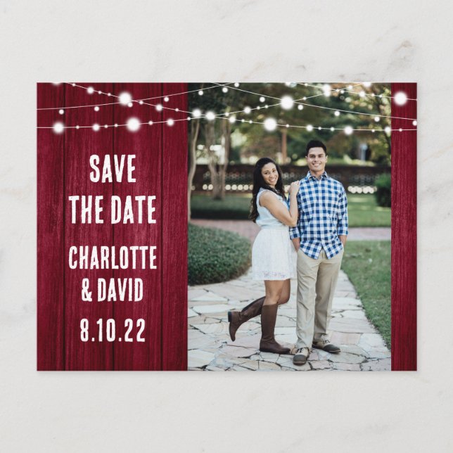 Rustic Burgundy Wedding Save The Date Photo Announcement Postcard (Front)