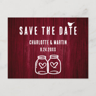 Rustic Burgundy Wedding Save The Date Postcard