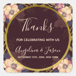 Rustic Burgundy Wedding Thank You Favor Square Sticker