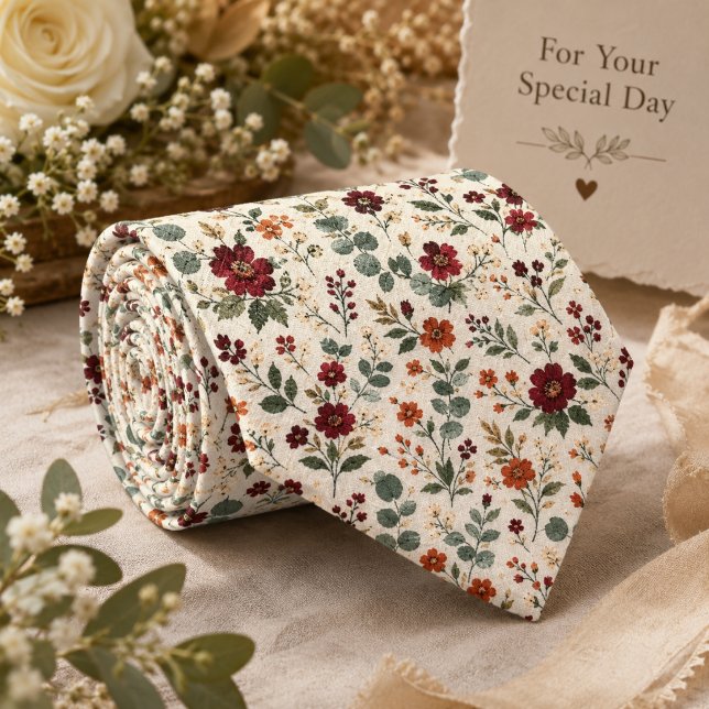 Rustic Burgundy Wildflower & Terracotta Tie (Creator Uploaded)