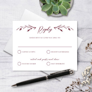 Rustic Burgundy Wildflower Wedding Reply Card