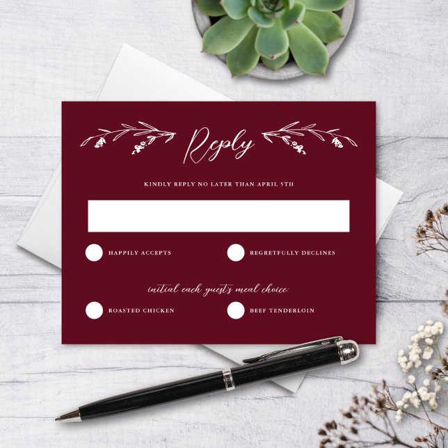 Rustic Burgundy Wildflower Wedding RSVP Card (Creator Uploaded)