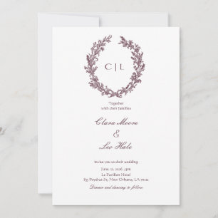 Rustic Burgundy Wildflower Wreath Wedding Invitation