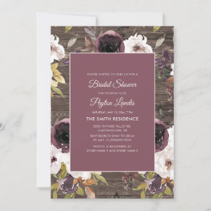 Rustic Burgundy Wine Ivory Floral Bridal Shower Invitation