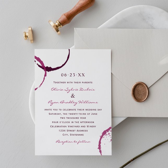 Rustic Burgundy Wine Stain Wedding Invitation (Creator Uploaded)