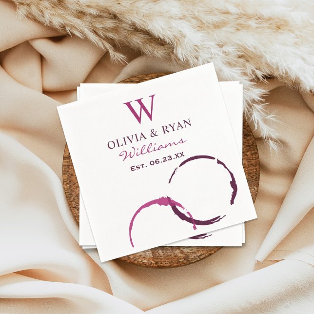 Rustic Burgundy Wine Stain Wedding Monogram Napkin (Creator Uploaded)