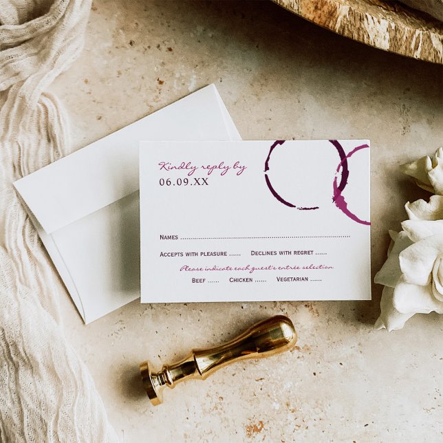 Rustic Burgundy Wine Stain Wedding RSVP Card (Creator Uploaded)