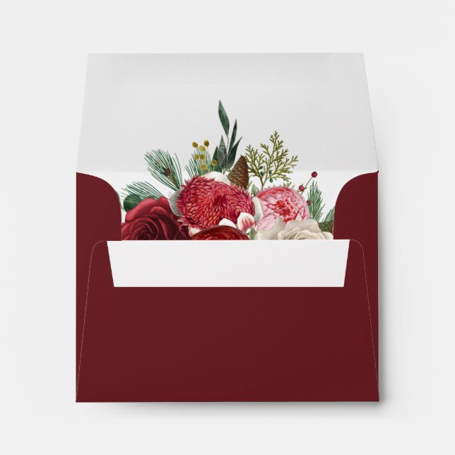 Rustic Burgundy Winter Floral Wedding RSVP Return Envelope (Back (Bottom))